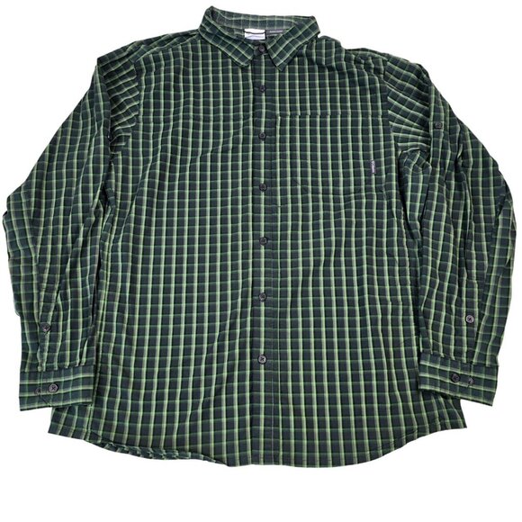 Columbia Omni Wick Button Down Shirt Mens XL Green Graph Plaid Moisture Wicking - Picture 1 of 16